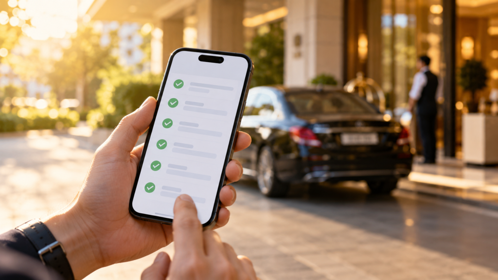 checklist đặt xe đi tỉnh, hành khách kiểm tra thông tin chuyến đi trên điện thoại