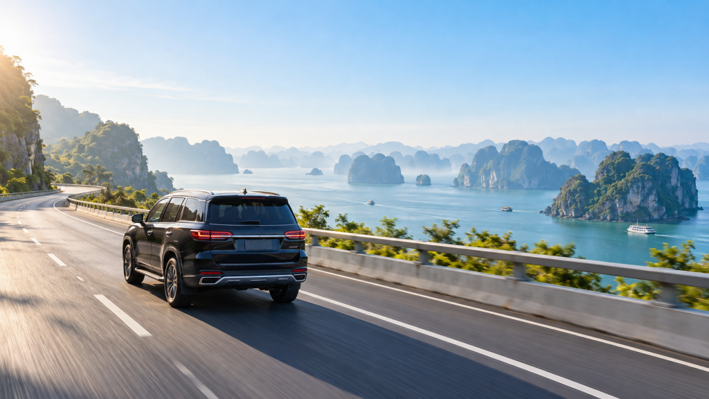 đi Hạ Long từ Hà Nội bằng gì, xe ô tô chạy trên cao tốc hướng ra vịnh