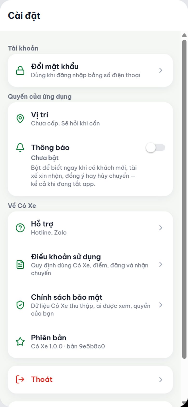 Cài đặt