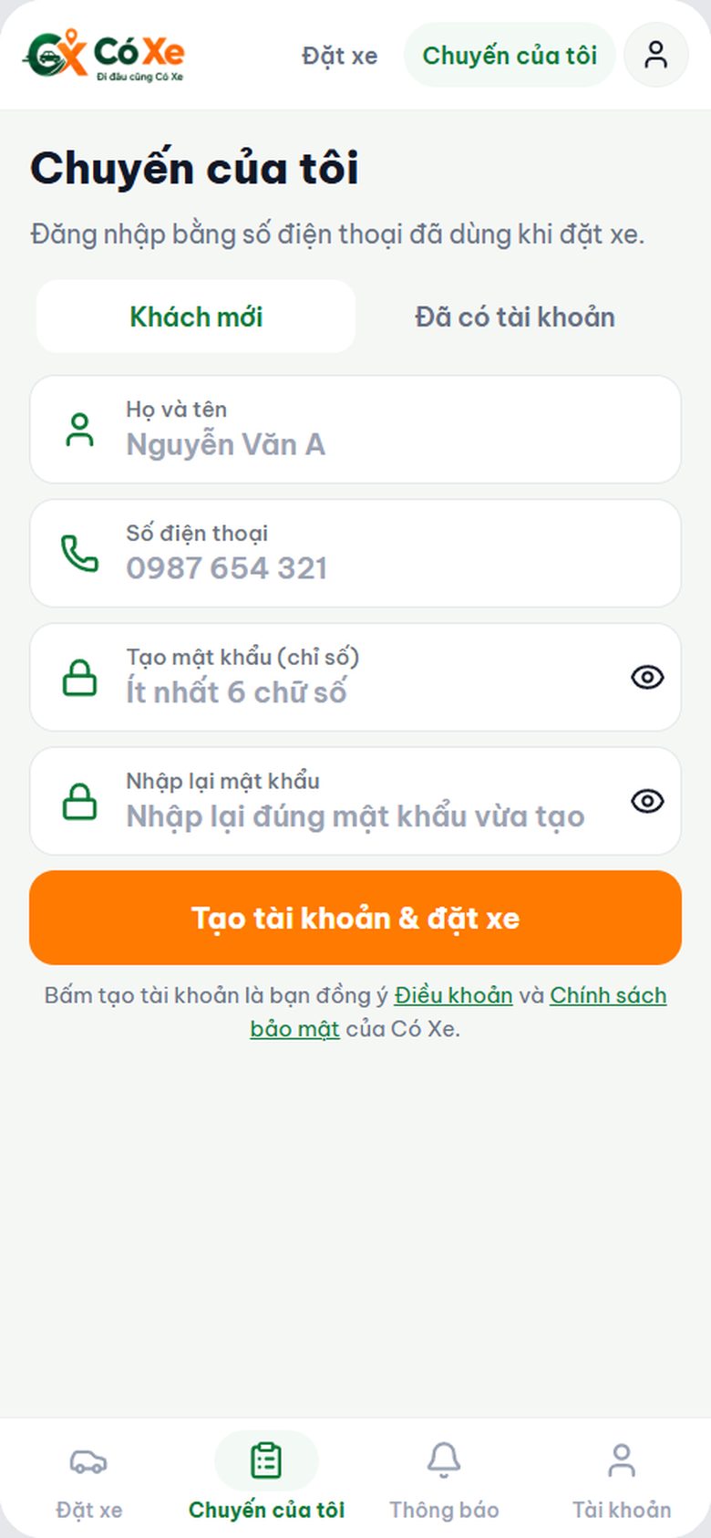 Tạo tài khoản khách